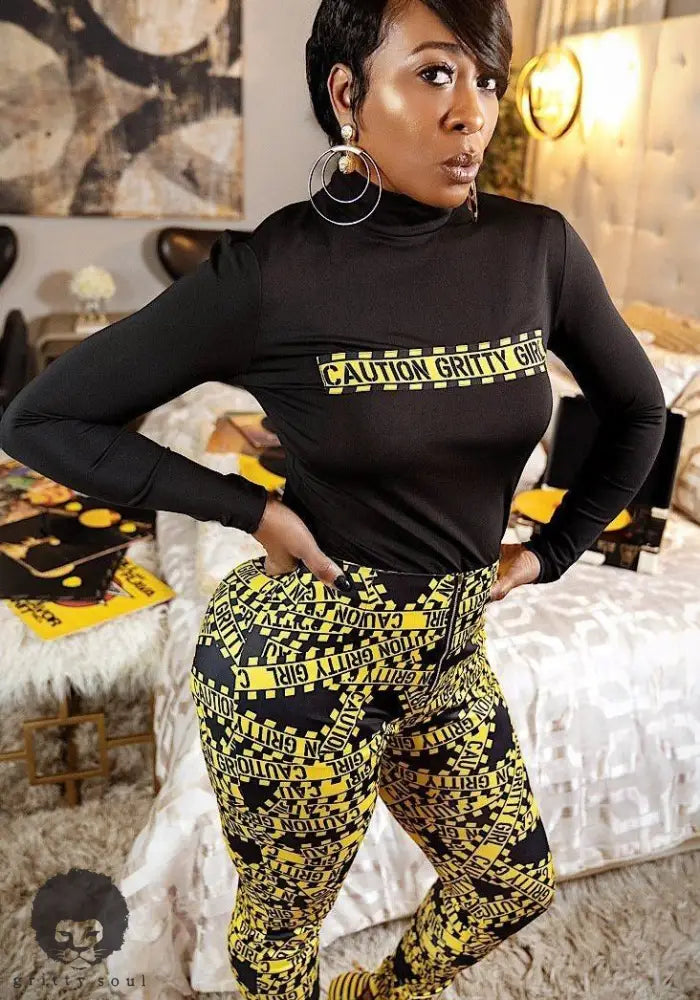 Caution Gritty Girl High Collar Stretch Top - Gritty Soul